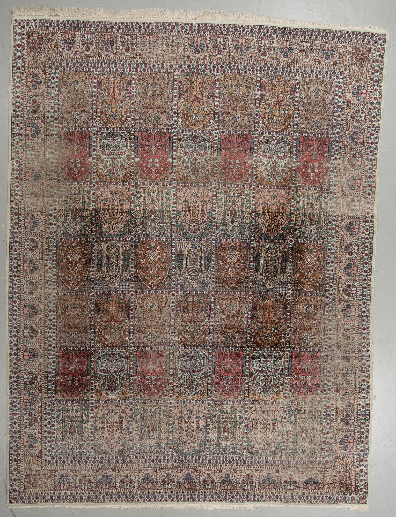 A CARPET, silk Kashmir, ca 315 x 240 cm.