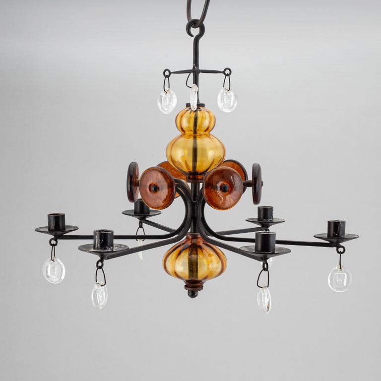 ERIK HÖGLUND, a cast iron and glass chandelier, Boda Smide.