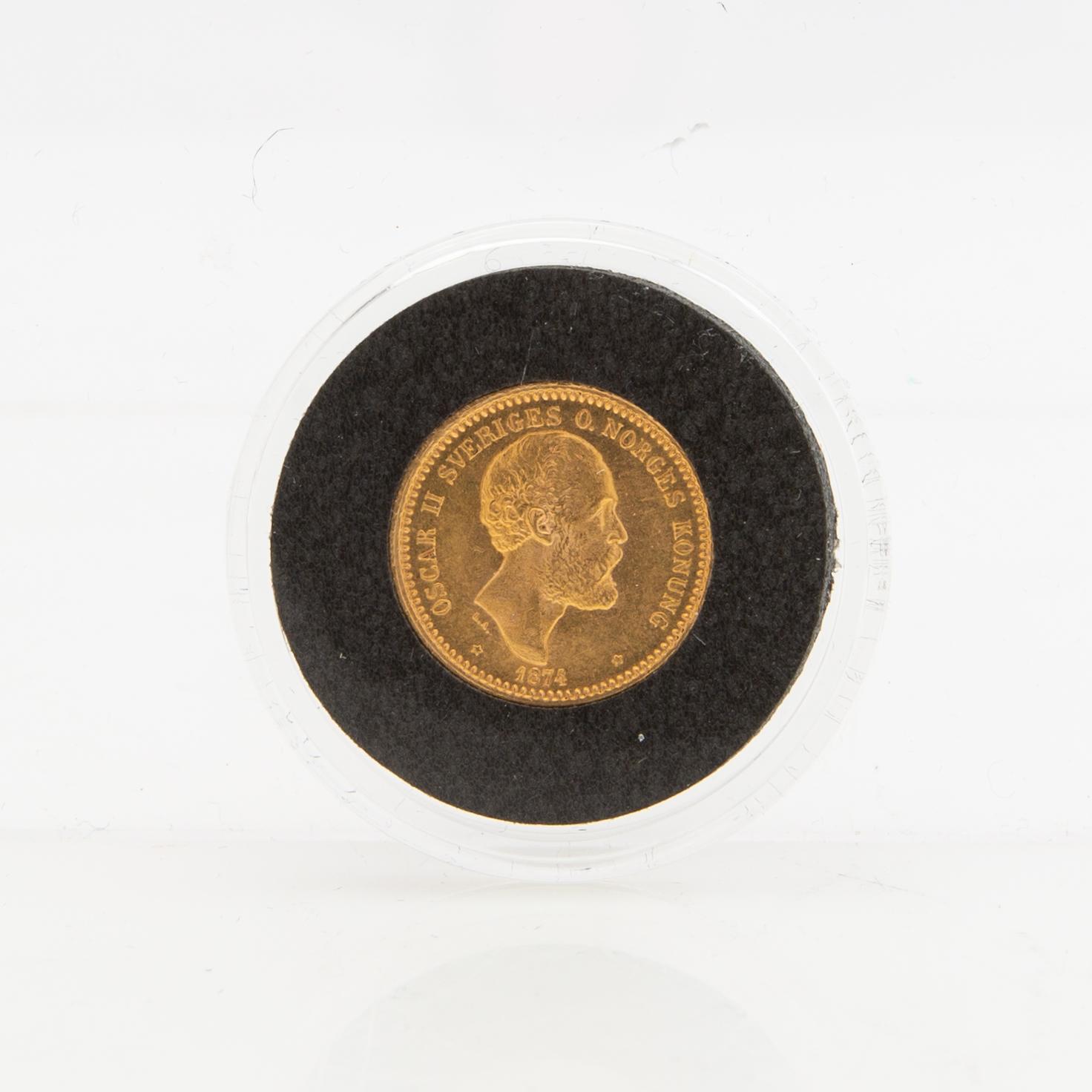 Guldmynt Sverige, Oscar II 10 kr, 1874.