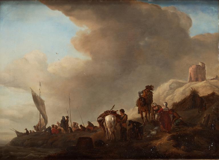 Philips Wouwerman Follower of, Resting company by the coast.