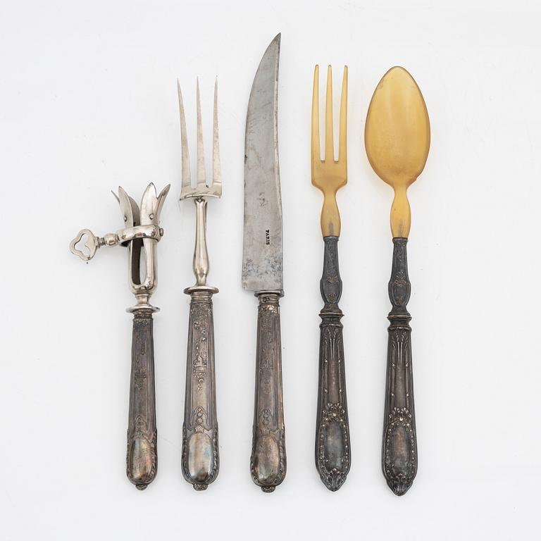 A set of five silver serving cutlery, France, early 20th century.