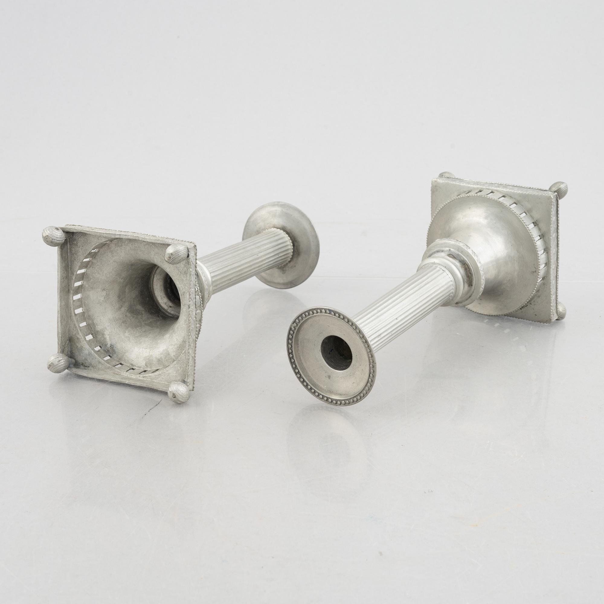 A pair of late Gustavian pewter candlesticks, Västerås, early 19th century.