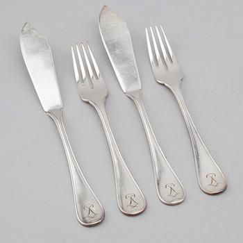 FISKBESTICK, 35 delar, nysilver, 1900-talets mitt.