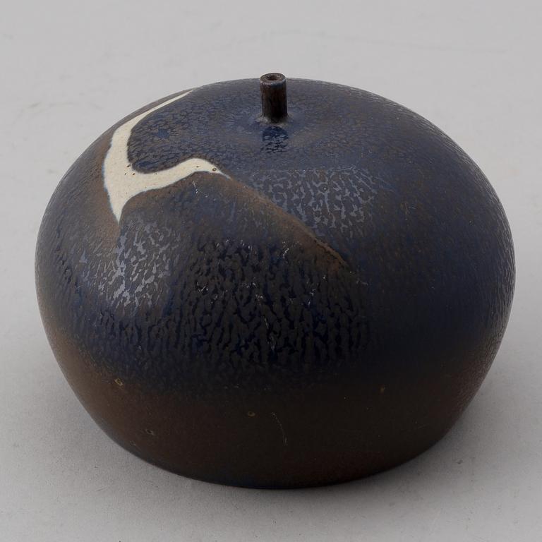 Claes Thell, two vases and a dish, glazed stoneware, signed.