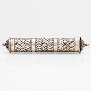 A silver incense sticks container, 20th century.
