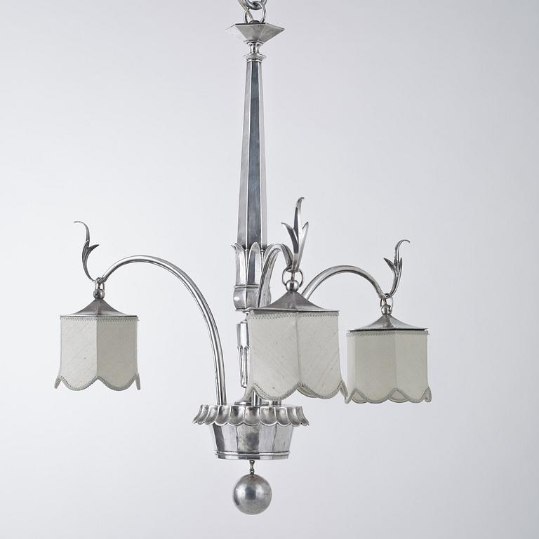 A Gösta Thorell & S. Persson silver ceiling lamp, executed by Ragnar Persson, Sweden 1923.