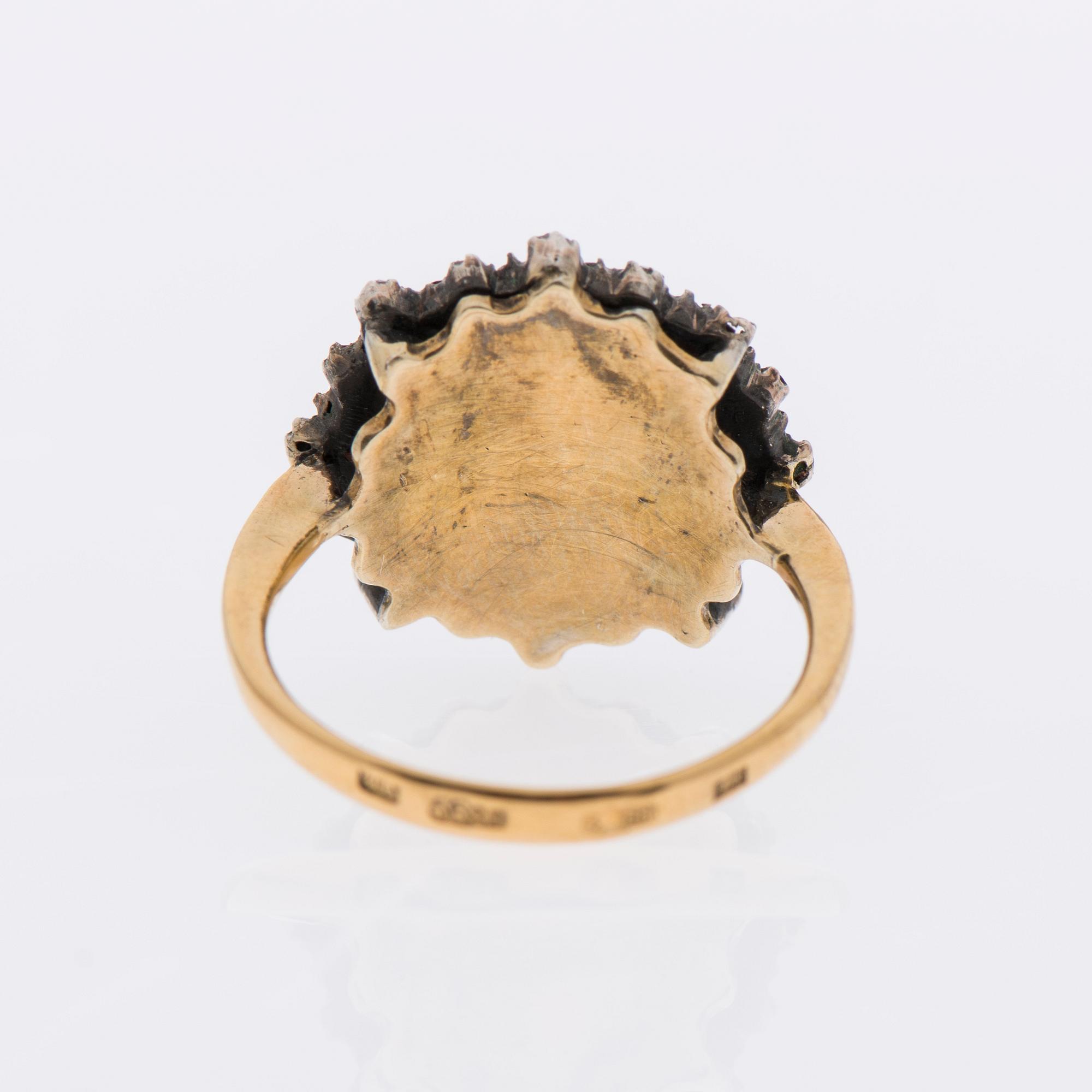 RING, guld (56) / silver, granater ca 3,5 ct. Ryska stämplar.