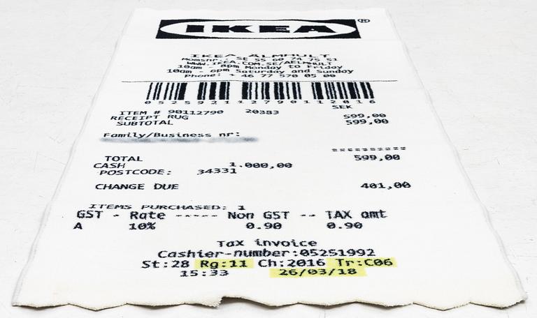 Virgil Abloh, rug "Receipt", IKEA x Virgil Abloh, "MARKERAD" collection, approx. 197 x 90 cm.