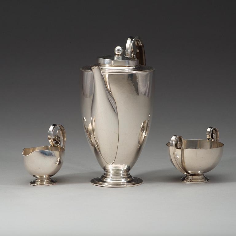 Johan Rohde, a three pcs sterling coffee service, Georg Jensen, Copenhagen 1933-44, design nr 321.