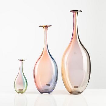 Kjell Engman, five "Fidji" glass vases, Kosta Boda, Sweden, two are limited edition.