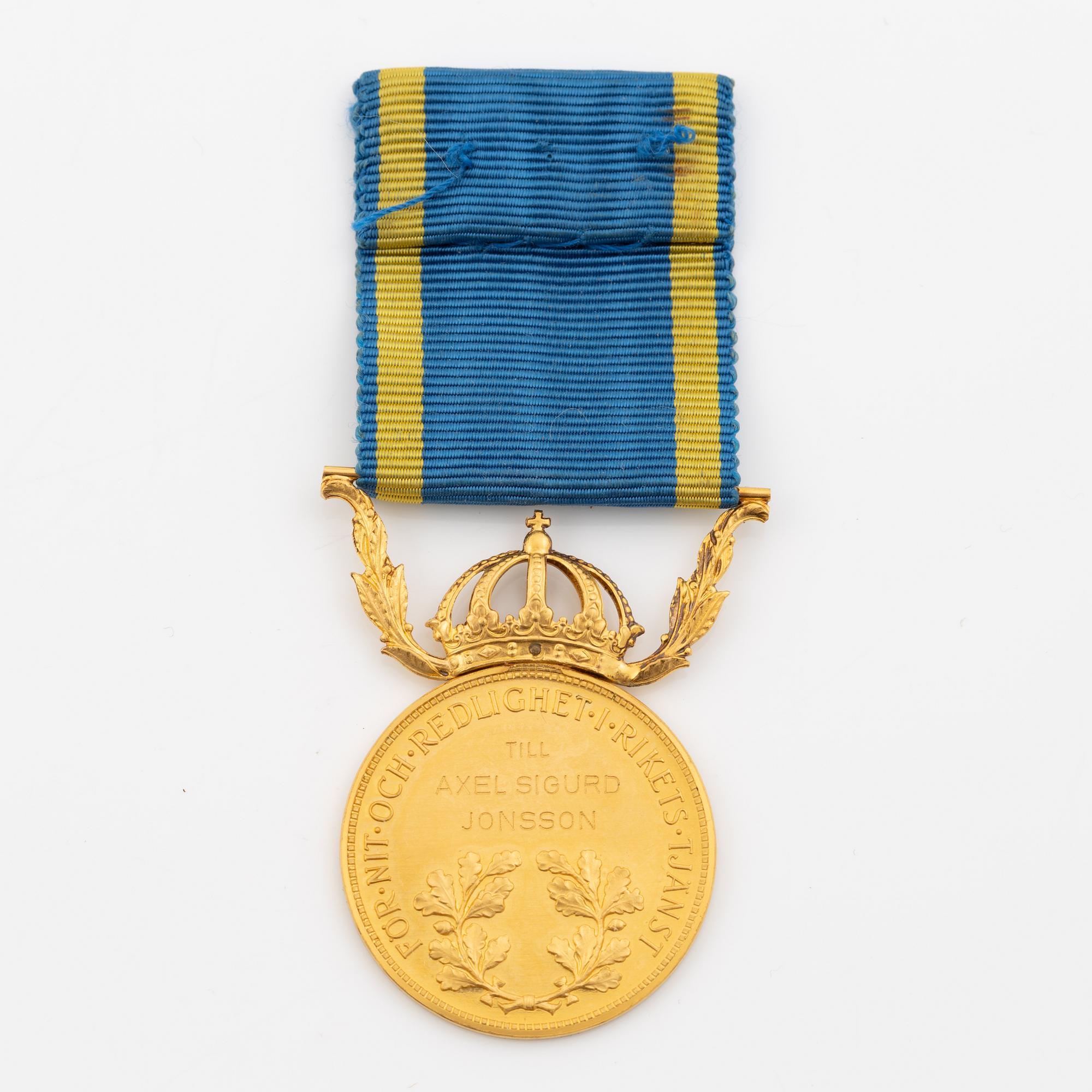 Medalj, guld, Sverige, Gustav VI Adolf.