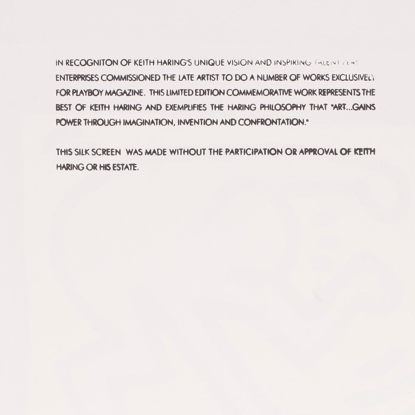 KEITH HARING (Efter), färgserigrafi, utgiven av Special Editions Limited för Playboy, 1990.