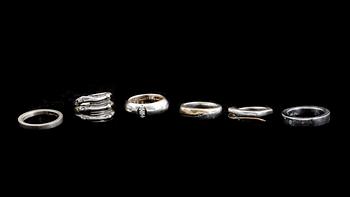 RINGAR, 6 st, silver, bl a From och Esprit. Total vikt ca 45 g.