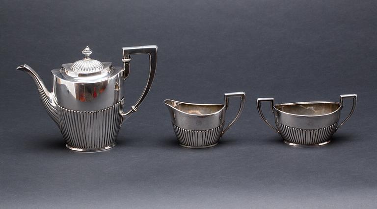 KAFFESERVIS, silver, 3 delar, empirestil, ABM, Stockholm, 1916.