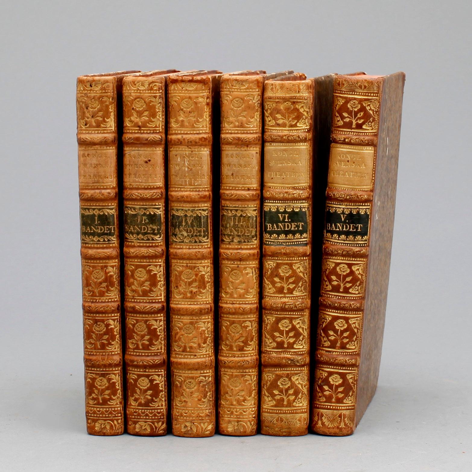 BOKVERK, 6 vol, "Kongl. Svenska Theatren", Stockholm 1778-85.