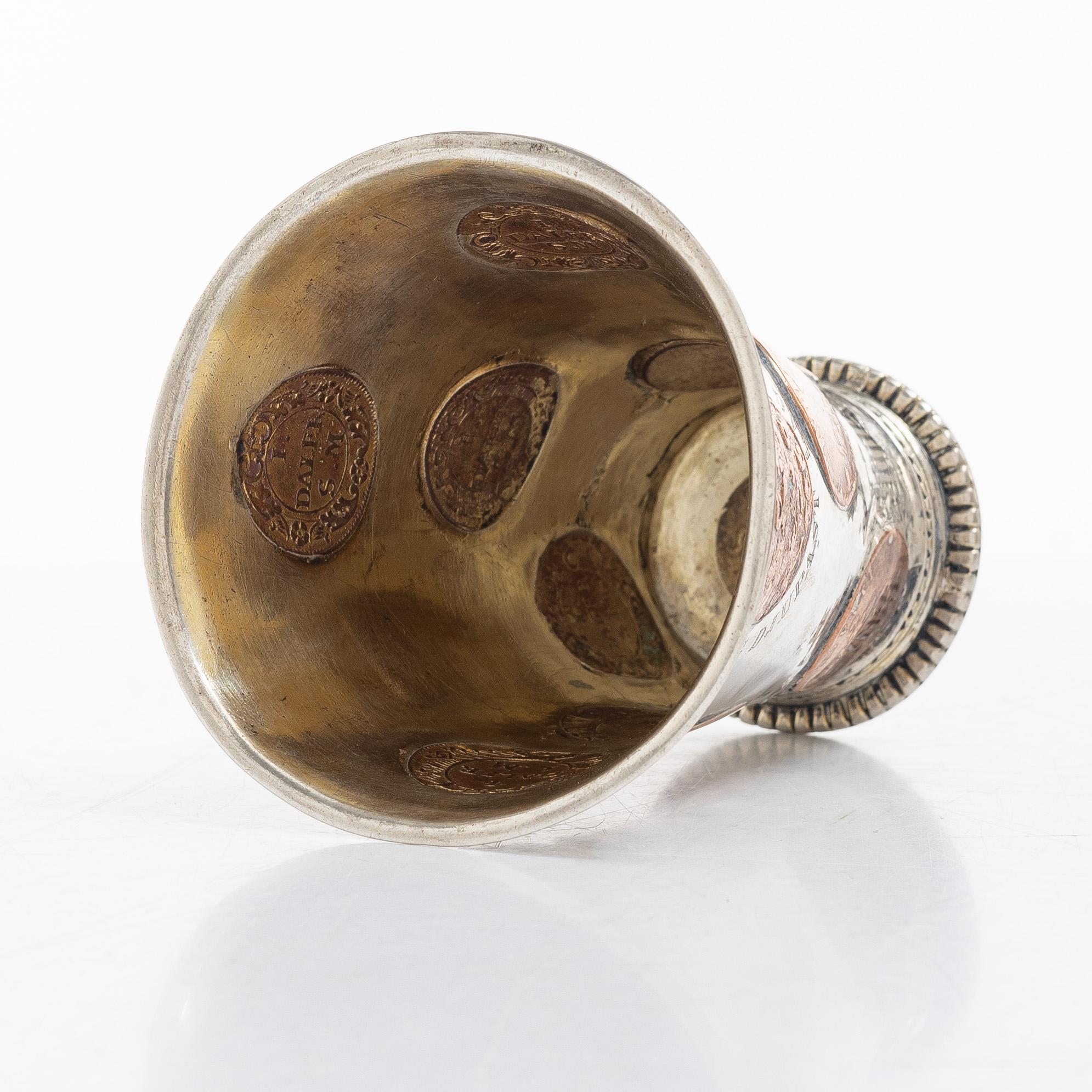 A Swedish 18th century parcel-gilt silver beaker, unmarked.