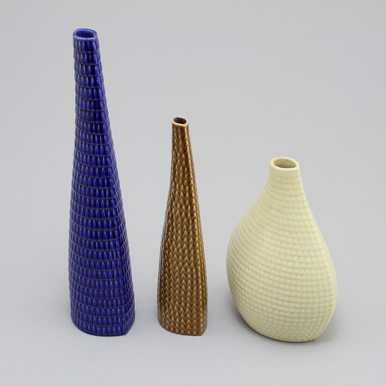 VASER, 3 st, "Reptil", Stig Lindberg, Gustavsberg, 1900-talets andra hälft.