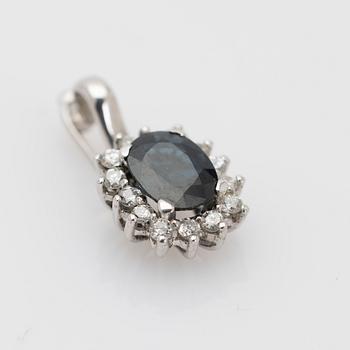 Pendant, 18K white gold with sapphire and diamonds.