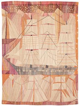 661. VÄVD TAPET. "Strandvägsskutor". Gobelängvariant. 127,5 x 92 cm. Signerad AB MMF MR.