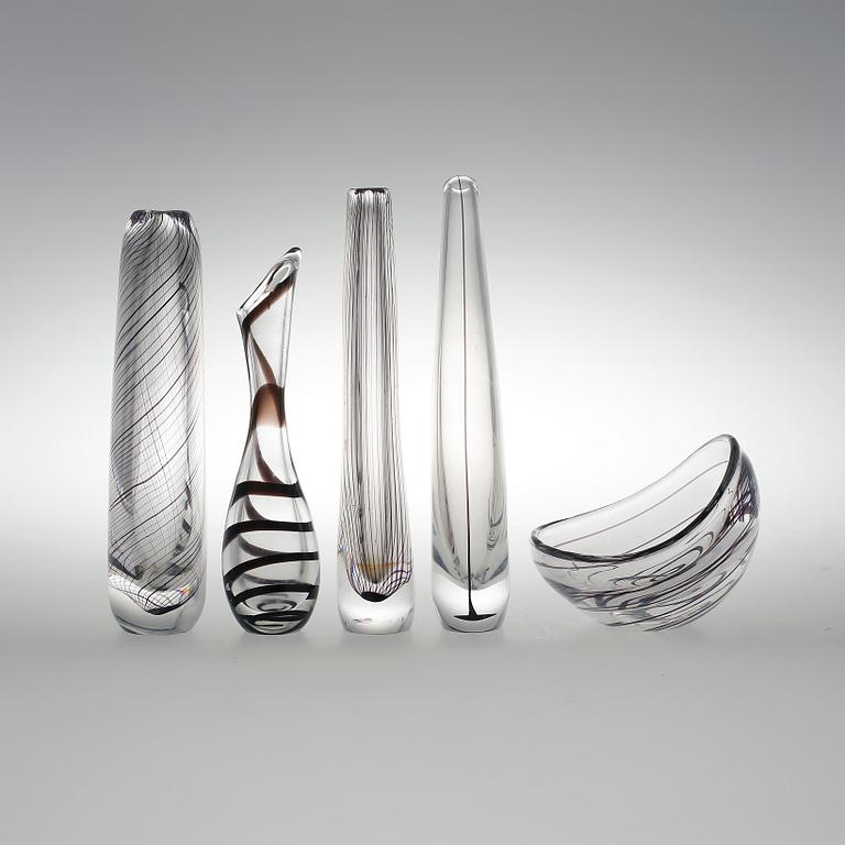 VASER, glas, 5 st, Vicke Lindstrand, Kosta.