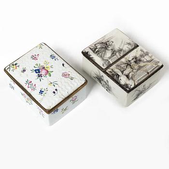 Two enamel boxes, 18th century.