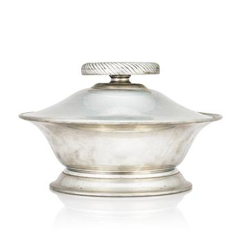 336. Nils Fougstedt, & Estrid Ericson, a pewter lidded bowl with an onyx finial, Svenskt Tenn, Stockholm 1936.