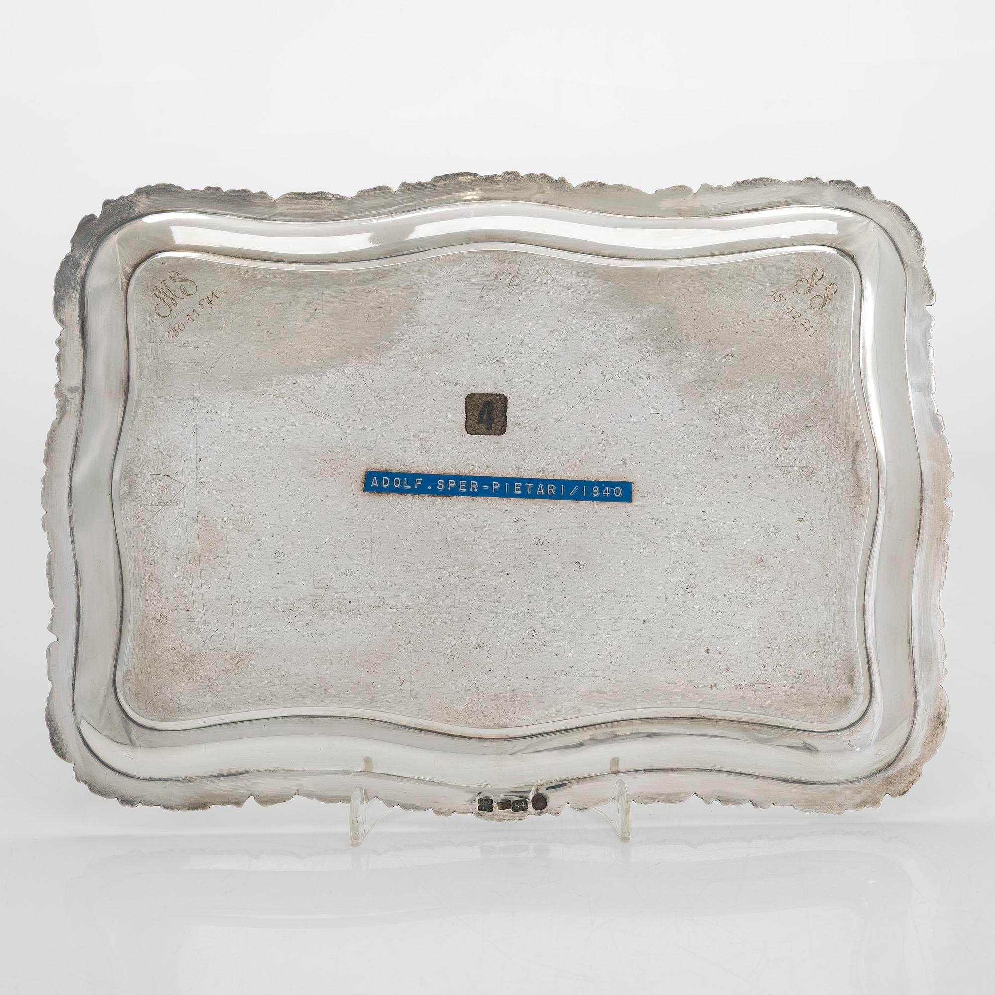 A silver tray, maker's mark of Adolf Sper, Saint Petersburg 1840.