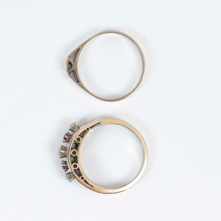 RINGAR, 2 st, 18k guld med diamanter och rubiner. Vikt 6 gram.