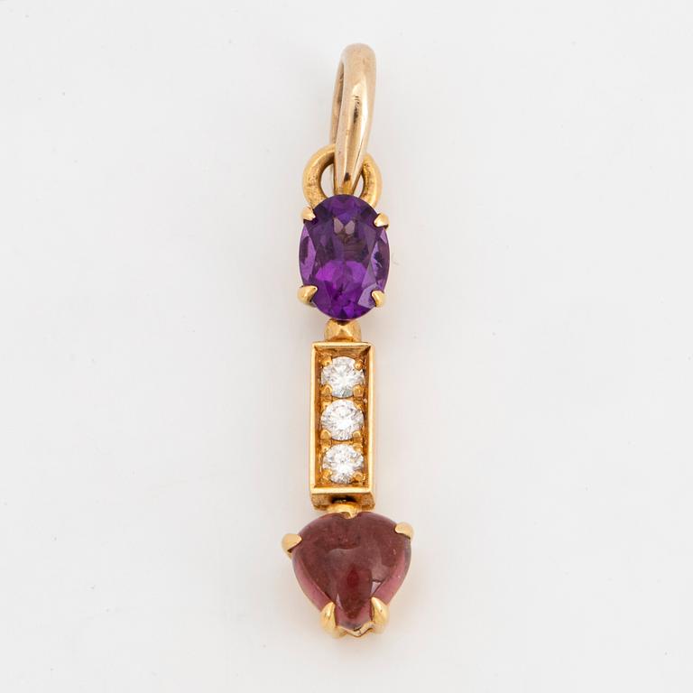 BULGARI, gold, brilliant-cut diamond, amethyst and tourmaline pendant.