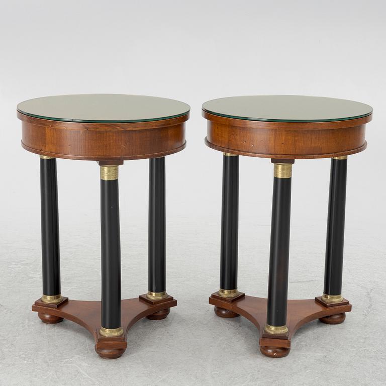 Bedside tables/Lamp tables, a pair, Empire style, Fiorini, Italy.