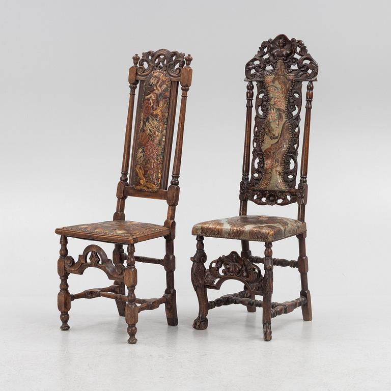 Two chairs, Baroque/Baroque style, circa 1900 with earlier parts.