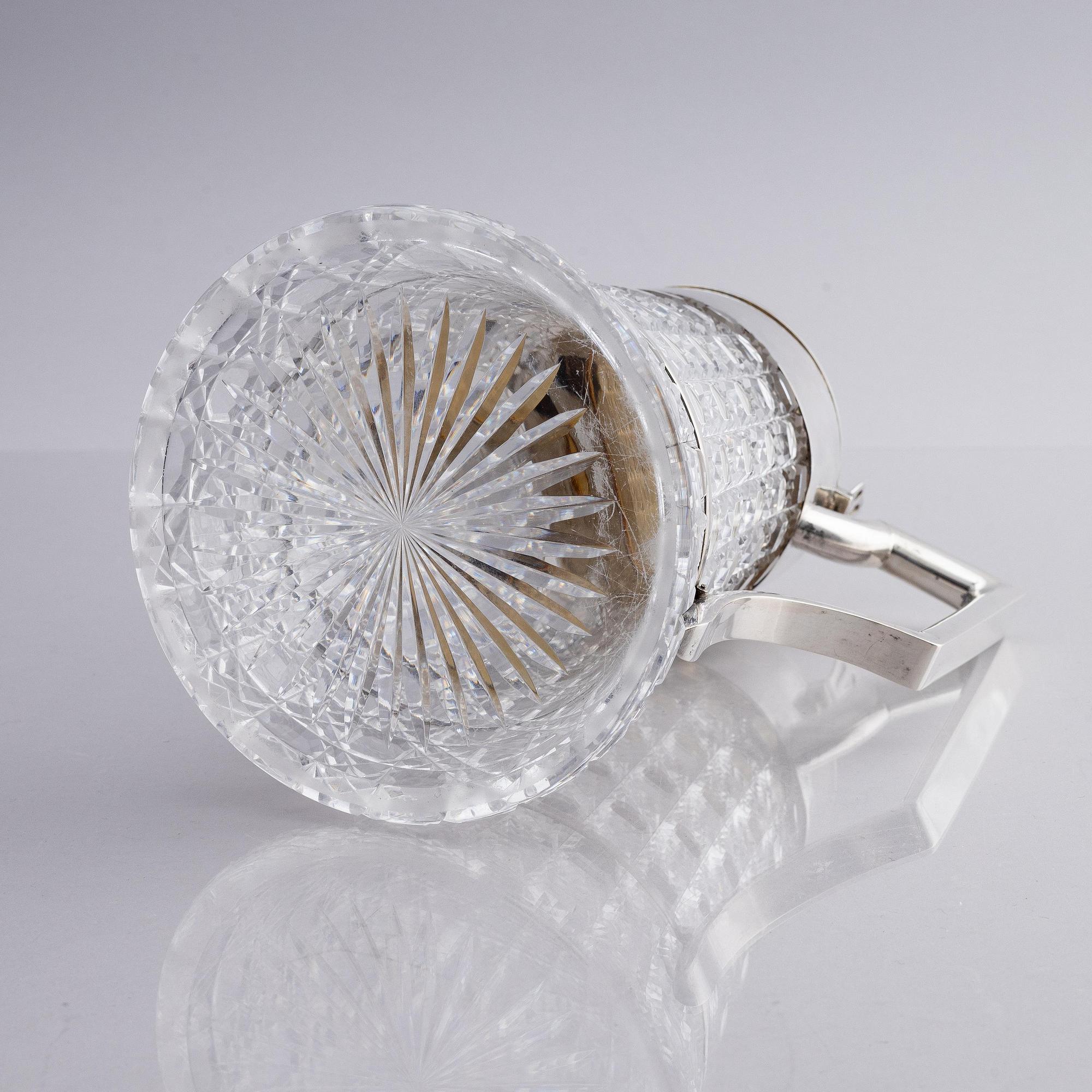 A Russian silver and cut-glass decanter, mark of Otto Maxelius, St. Petersburg around 1890.