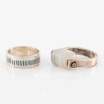 Lars Arby, fem ringar, silver, en med agat.