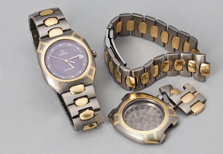 HERRARMBANDSUR SAMT KLOCKDELAR, 1+3 delar, Omega Seamaster Titane, med cert, 1984.