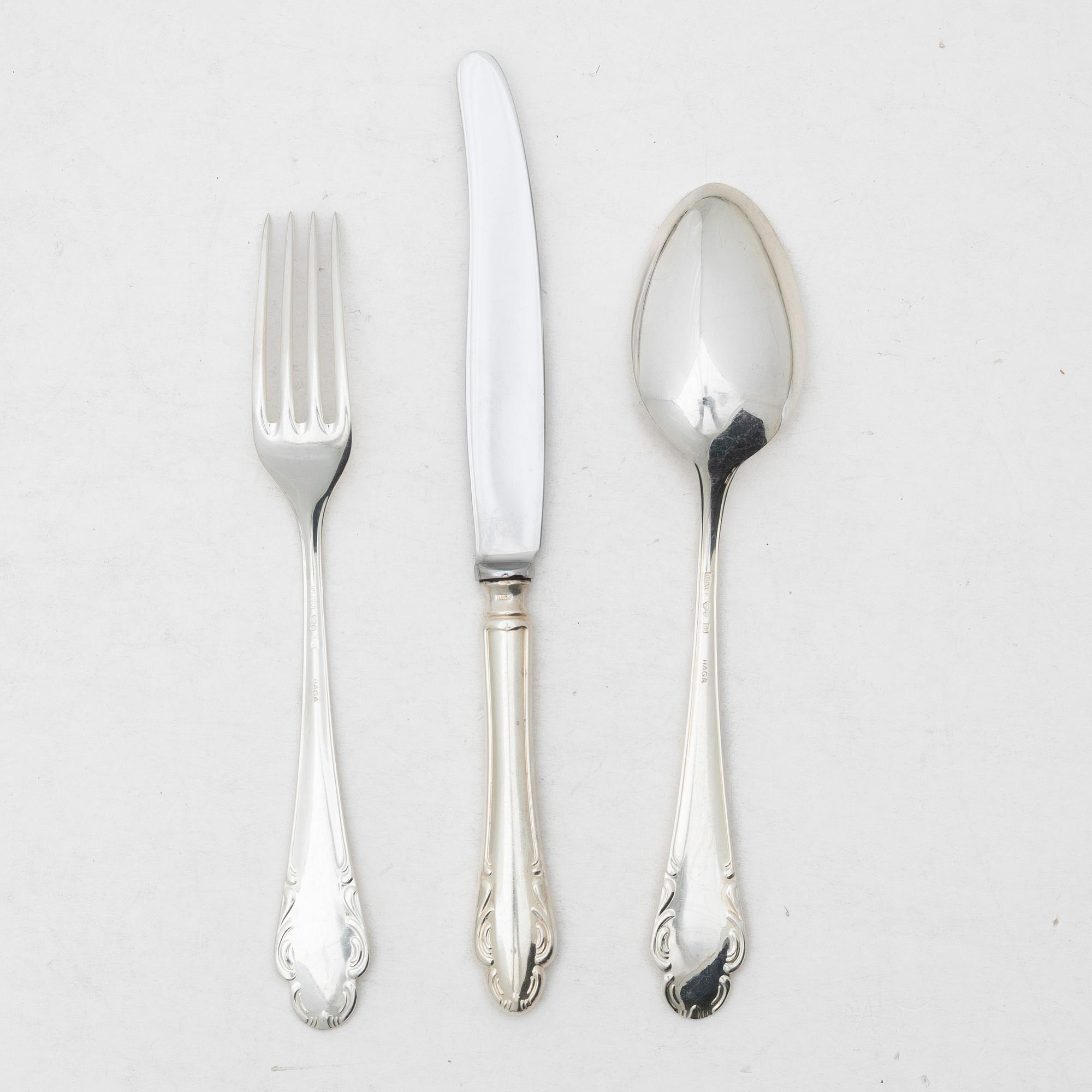 Cutlery, 9 pcs, silver, model "Haga", JL Hultman, Stockholm 1965-1970.