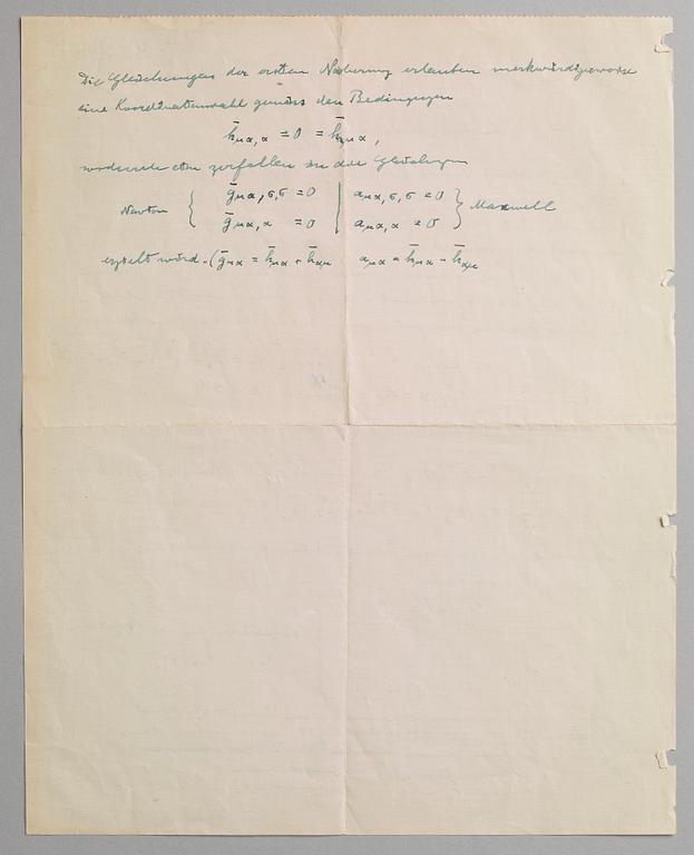 ALBERT EINSTEIN, Autograph letter with mathematical equations, signed "A. Einstein" and dated 20.XI.29. with envelope.
