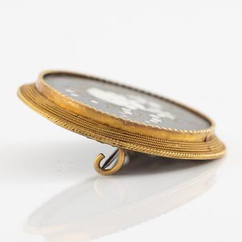 Brosch 14K guld med Florentinsk mosaik i form av blombukett. Sent 1800-tal.
