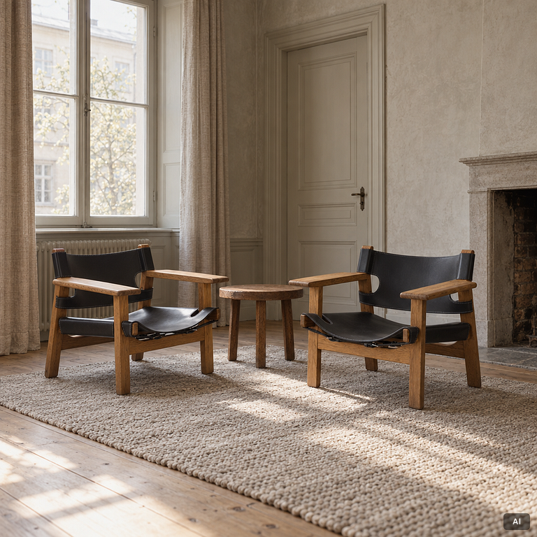 Børge Mogensen, Fåtöljer, ett par, "Den Spanske stol", modell 226, Fredericia, Danmark, 2019.