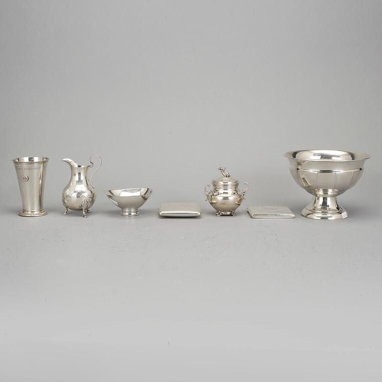 PARTI SILVER, 7 delar. Bl a GAB Stockholm 1966. Totalvikt ca 986 g.