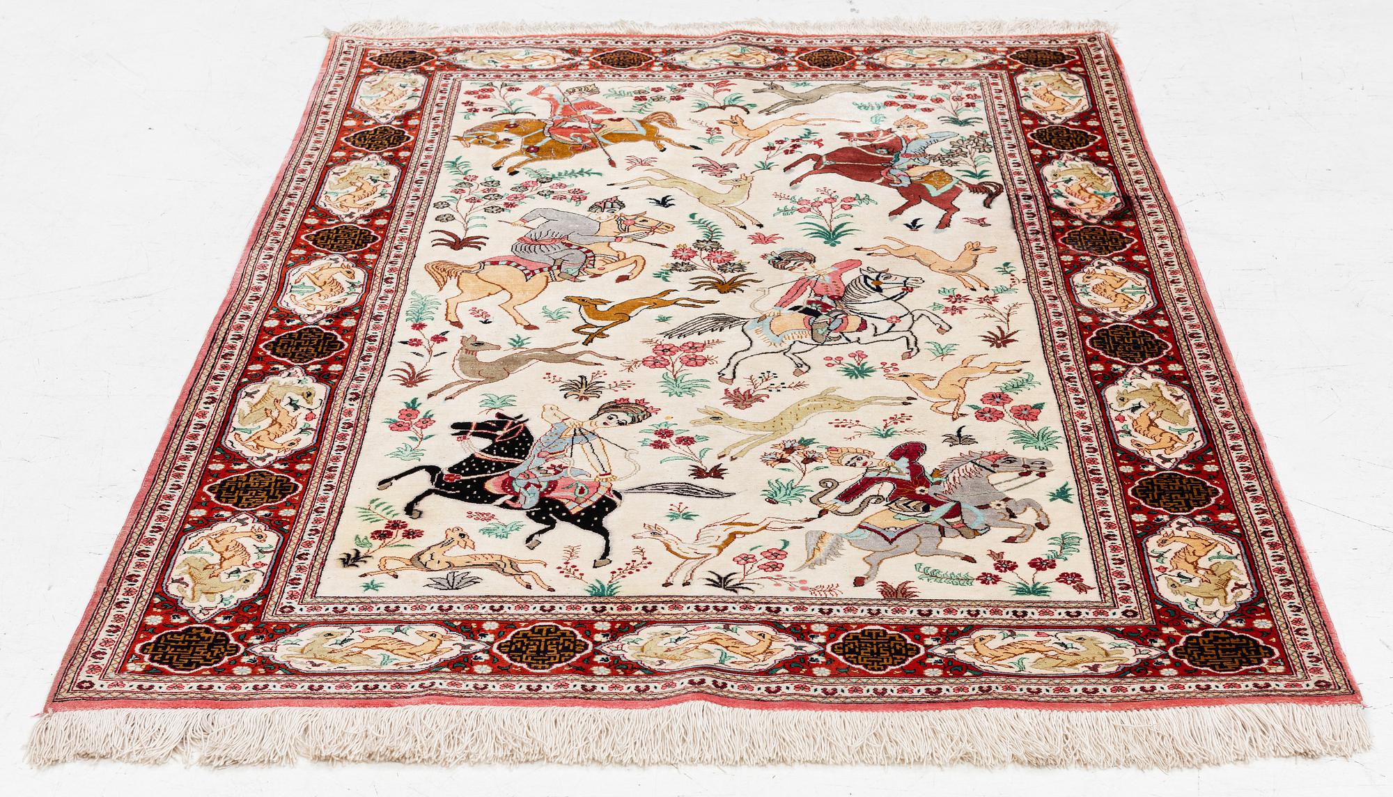 Carpet, Ghom, figural, 154 x 106 cm.