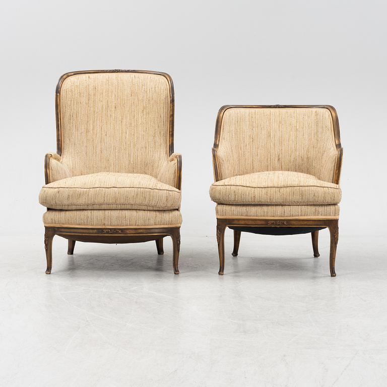 Axel Einar Hjorth, specialbeställda fåtöljer 2 st., "Du Barry", Nordiska Kompaniet, 1928.