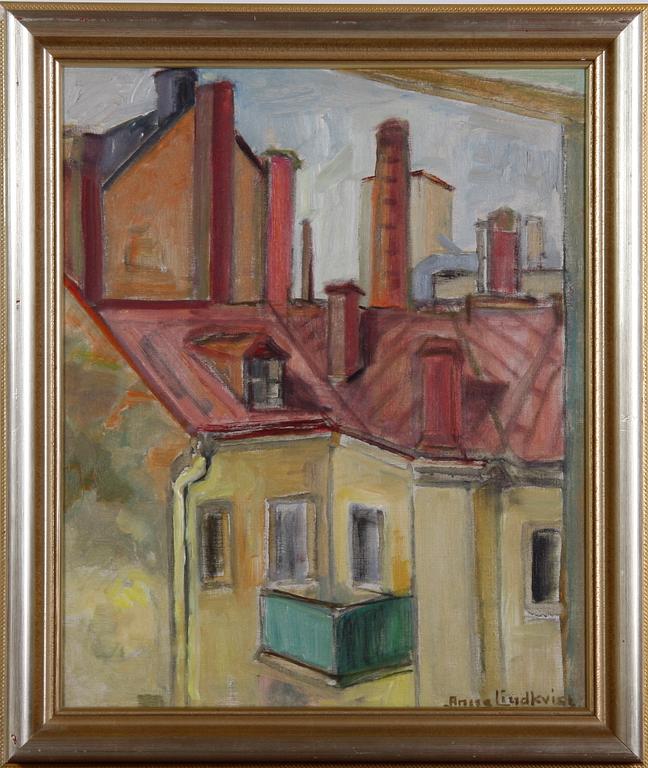 LINDQVIST, ANNA, olja på pannå o duk, 6 st. Sign.