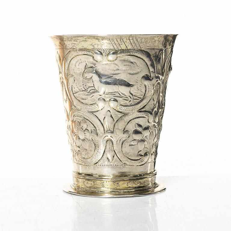 Christian Pichgiel, jaktbägare, silver, Danzig, omkring år 1700.