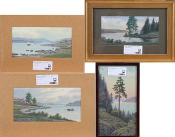 AKVARELLER, 4 st, sign "Riddarsporre".