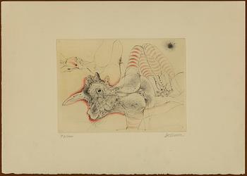 HANS BELLMER, etching with colours, 1969, signerad med blyerts och numrerad 97/100.