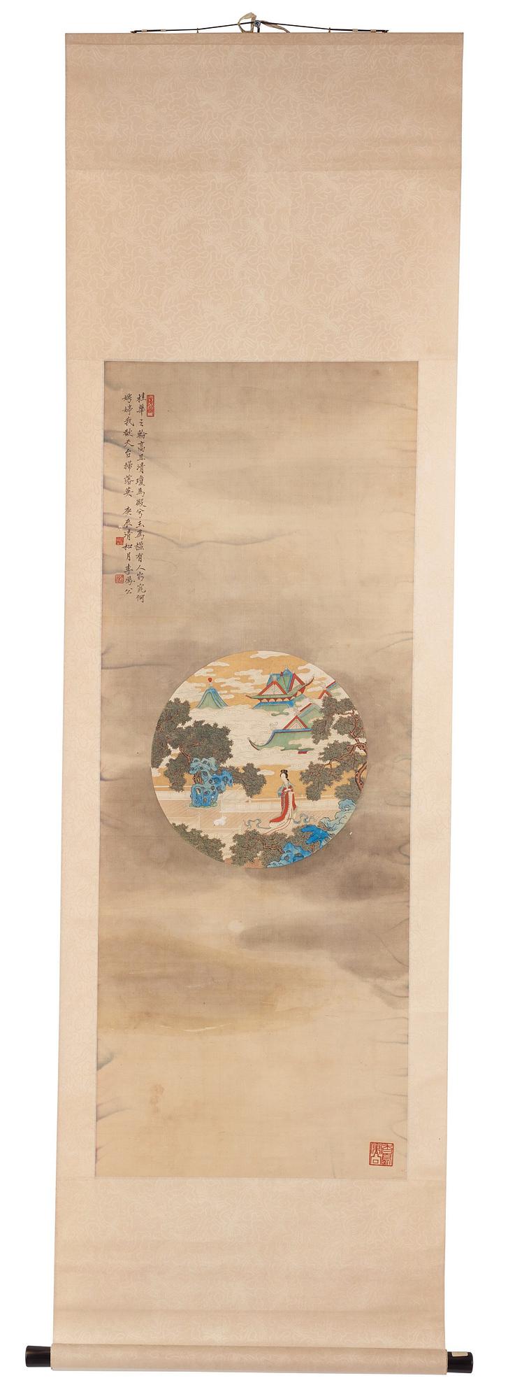 A Chinese scroll painting, Qing dynasty, circa 1900.