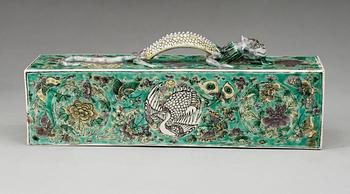 A rare famille verte scroll weight, Qing dynasty.