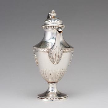 Johan Fredrik Wildt, kaffekanna, silver, Stockholm 1790, gustaviansk.