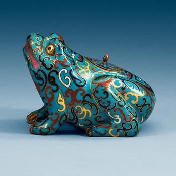 A cloisonné censer with cover in the shape of a frog, Qing dynasty (1644-1912).