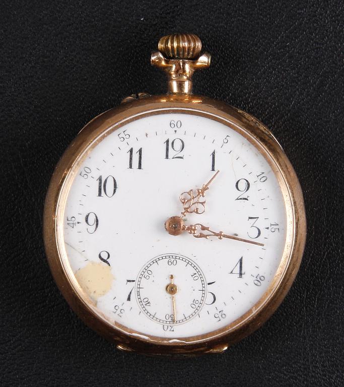 DAMFICKUR, 14 k guld. 1800/1900-tal.